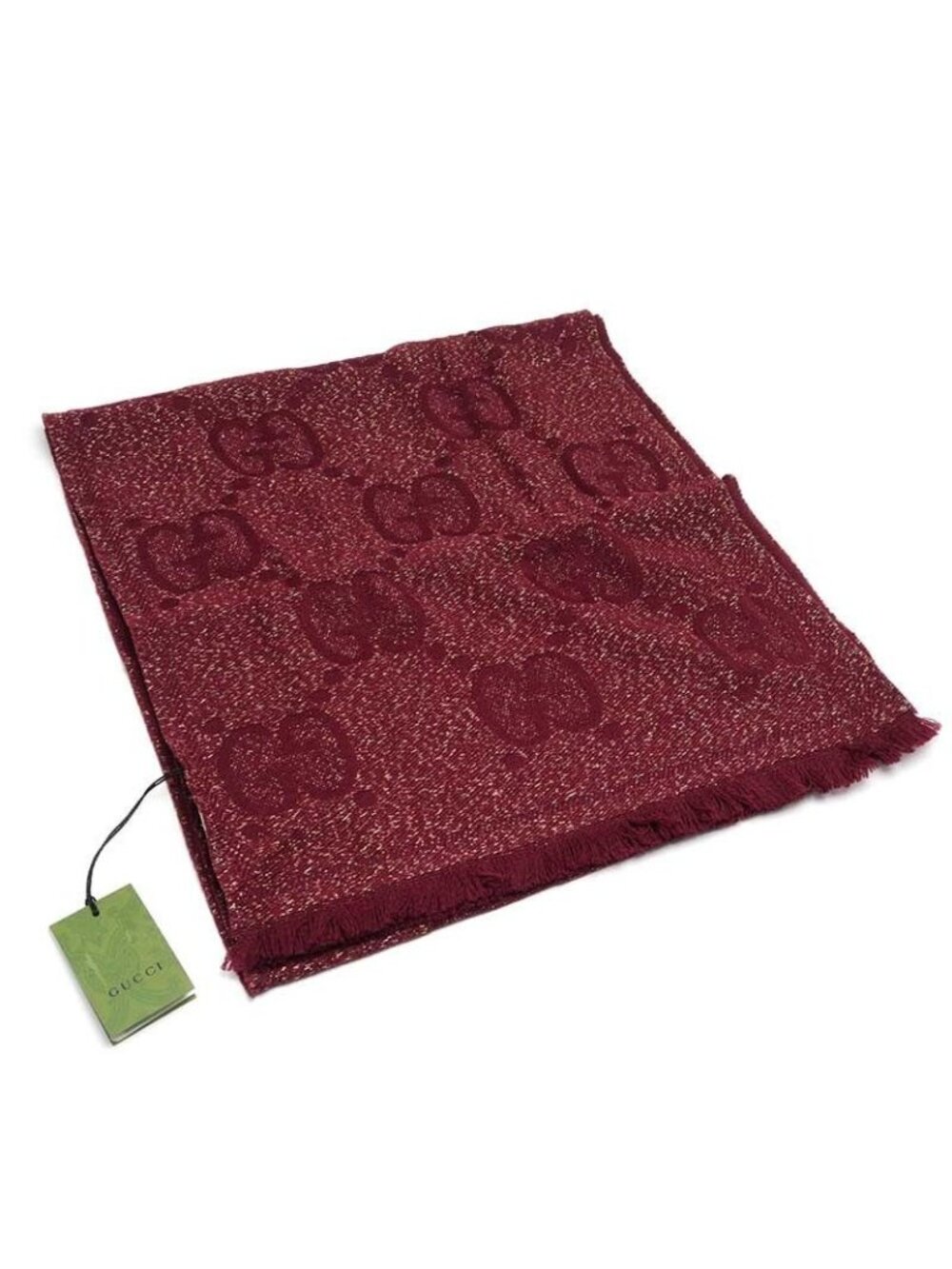 Gucci Lame Jaguar Do Muffler Shawl Red Fringe Scarf